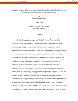 Population Structure of River Herring in Albemarle Sound, North Carolina, Inferred from Geometric Morphometrics and Otolith Shape Analysis