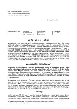 KRAJSKÝ ÚŘAD KRAJE VYSOČINA Odbor Životního Prostředí a Zemědělství Žižkova 57, 587 33 Jihlava, Česká Republika