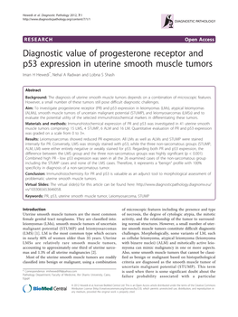 Diagnostic Value of Progesterone Receptor and P53 Expression in Uterine Smooth Muscle Tumors Iman H Hewedi*, Nehal a Radwan and Lobna S Shash