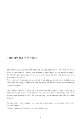 Lobby Bar Menu