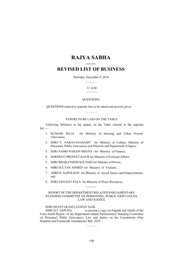 Rajya Sabha —— Revised List of Business