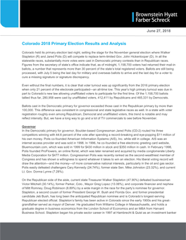 Colorado 2018 Primary Election Results and Analysis