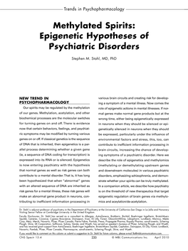 Methylated Spirits: Epigenetic Hypotheses of Psychiatric Disorders