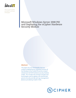 Microsoft Windows Server 2008 PKI and Deploying the Ncipher Hardware Security Module