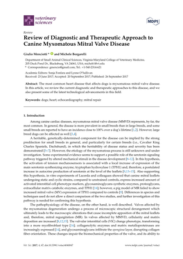 Review of Diagnostic and Therapeutic Approach to Canine Myxomatous Mitral Valve Disease