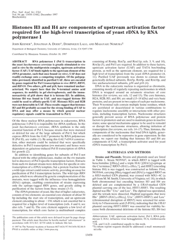 Histones H3 and H4 Are Components of Upstream Activation Factor Required for the High-Level Transcription of Yeast Rdna by RNA Polymerase I