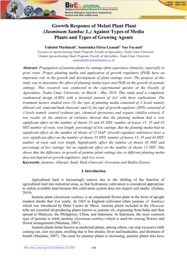 Jasminum Sambac L.) Against Types of Media Plants and Types of Growing Agents