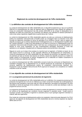 Règlement Du Contrat De Développement De L'offre Résidentielle