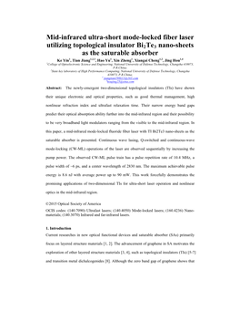 Mid-Infrared Ultra-Short Mode-Locked Fiber Laser Utilizing Topological