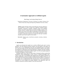 A Systematic Approach to Artificial Agents