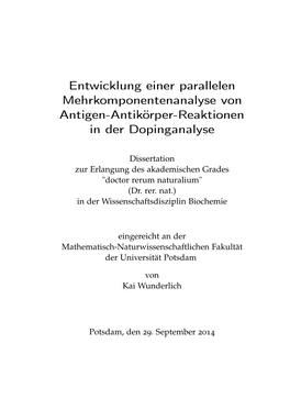 Entwicklung Einer Parallelen Mehrkomponentenanalyse Von Antigen-Antikörper-Reaktionen in Der Dopinganalyse