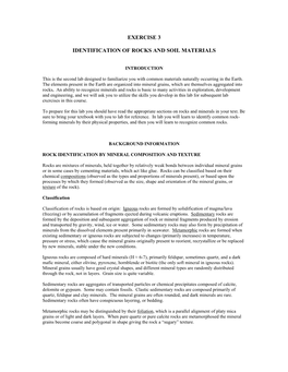 Exercise 3 Identification of Rocks and Soil Materials