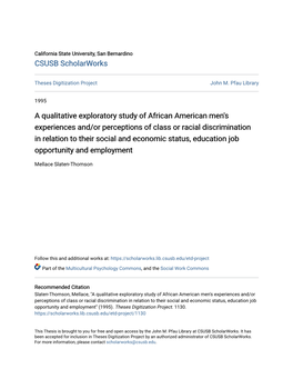 A Qualitative Exploratory Study of African American Men's