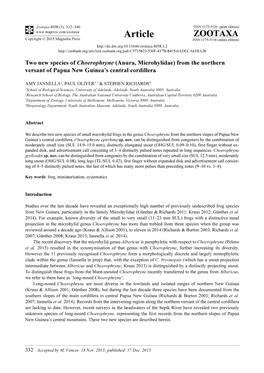 Two New Species of Choerophryne (Anura, Microhylidae) from the Northern Versant of Papua New Guinea’S Central Cordillera