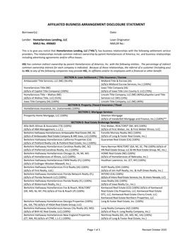 Affliated Business Arrangement Disclosure Statement