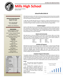 Mills High School 60 Years of Educational Excellence CEEB Code: 051972