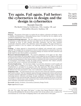 Try Again. Fail Again. Fail Better: the Cybernetics in Design and the Design in Cybernetics
