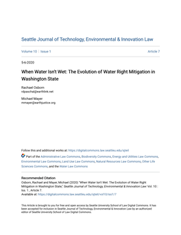 The Evolution of Water Right Mitigation in Washington State