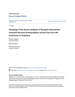 Osteology of the Dorsal Vertebrae of the Giant Titanosaurian Sauropod Dinosaur Dreadnoughtus Schrani from the Late Cretaceous of Argentina