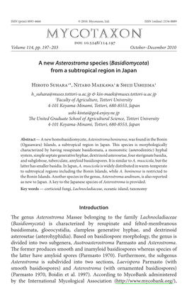 A New <I>Asterostroma</I> Species (<I>Basidiomycota</I>) from a Subtropical Region in Japan