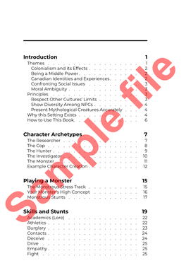 Introduction 1 Character Archetypes 7 Playing a Monster 15 Skills