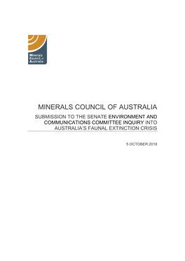 Minerals Council of Australia Submission to the Senate Environment and Communications Committee Inquiry Into Australia’S Faunal Extinction Crisis