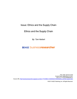 Issue: Ethics and the Supply Chain Ethics and the Supply Chain