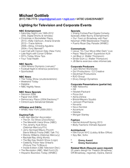 Michael Gottlieb TV+Corporate Ltg Credits 10-2018