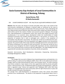 Socio Economy Gap Analysis of Local Communities in District of Bentong, Pahang