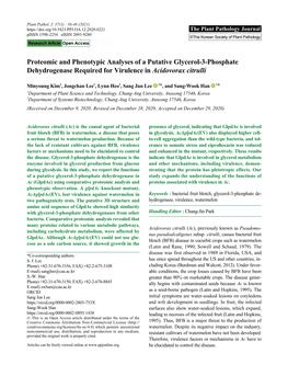 Proteomic and Phenotypic Analyses of a Putative Glycerol-3-Phosphate Dehydrogenase Required for Virulence in Acidovorax Citrulli