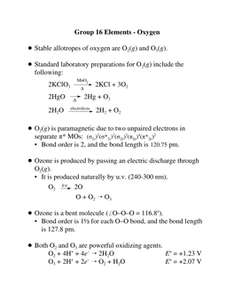 Stable Allotropes of Oxygen Are O2(G) and O3(G)