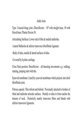 Ankle Joint Type: Uniaxial Hinge Joint