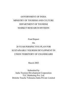 Government of India Ministry of Tourism and Culture Department of Tourism Market Research Division