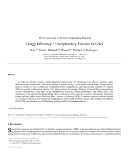Exergy Efficiency of Interplanetary Transfer Vehicles
