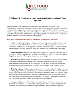 10 Principles to Guide the Transition to Sustainable Food Systems