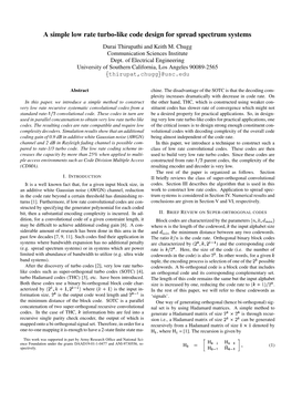 A Simple Low Rate Turbo-Like Code Design for Spread Spectrum Systems Durai Thirupathi and Keith M