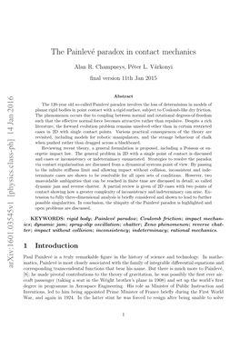 The Painlevé Paradox in Contact Mechanics Arxiv:1601.03545V1