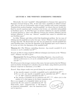 Lecture 9: the Whitney Embedding Theorem