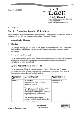 (Public Pack)Agenda Document for Planning Committee, 18/07/2019 09:30