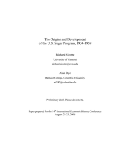 The Origins and Development of the U.S. Sugar Program, 1934-1959