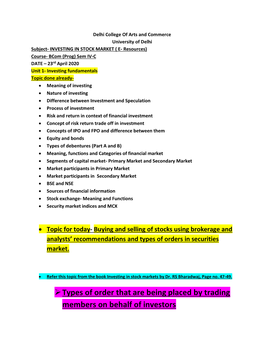 Types of Order That Are Being Placed by Trading Members on Behalf of Investors