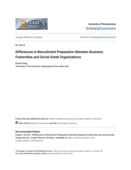 Differences in Recruitment Preparation Between Business Fraternities and Social Greek Organizations