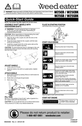 W25CB / W25CBK W25SB / W25SBK Quick-Start Guide NOTE: Your Product May Differ Slightly from the Item Shown