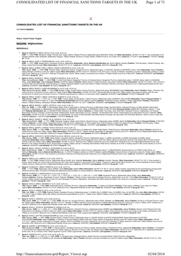 CONSOLIDATED LIST of FINANCIAL SANCTIONS TARGETS in the UK Page 1 of 73