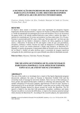 A Significação Do Ingresso Do Jogador Neymar No Barcelona Futebol Clube: Discurso Do Esporte Espetacular E De Jovens Universitários