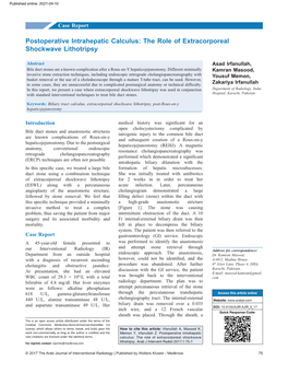 Postoperative Intrahepatic Calculus: the Role of Extracorporeal Shockwave Lithotripsy