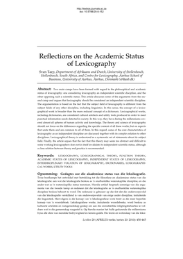 Reflections on the Academic Status of Lexicography