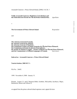 Arsenault-Cameron V. Prince Edward Island, [2000] 1 S.C.R