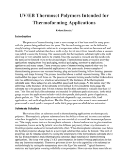 UV/EB Thermoset Polymers Intended for Thermoforming Applications