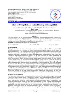 Effect of Drying Methods on Seed Quality of Byadagi Chilli